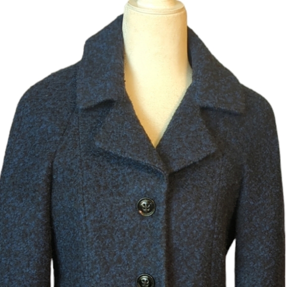 Anne Klein Pea Coat Cobalt Blue Wool Blend Nubby Tweed Full Length Sz S - Picture 2 of 11
